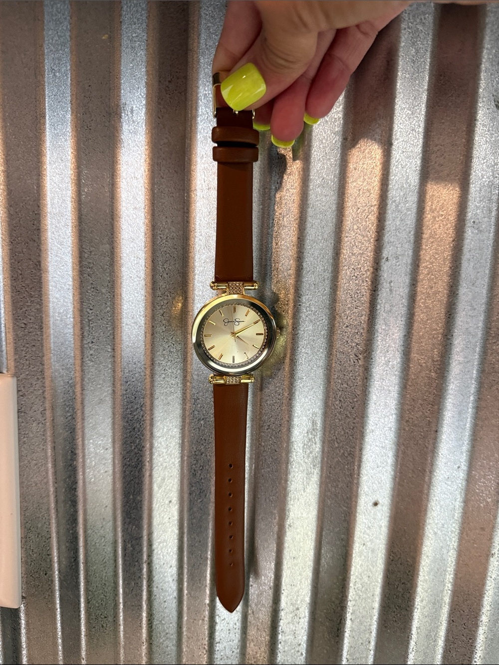 Jessica Simpson Gold-Tone Dial Brown Leather Strap Watch with Crystal Accents - Picture 2 of 9